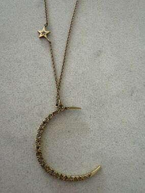 Me & Ro Gold Crescent Moon and Star Pendant Necklace